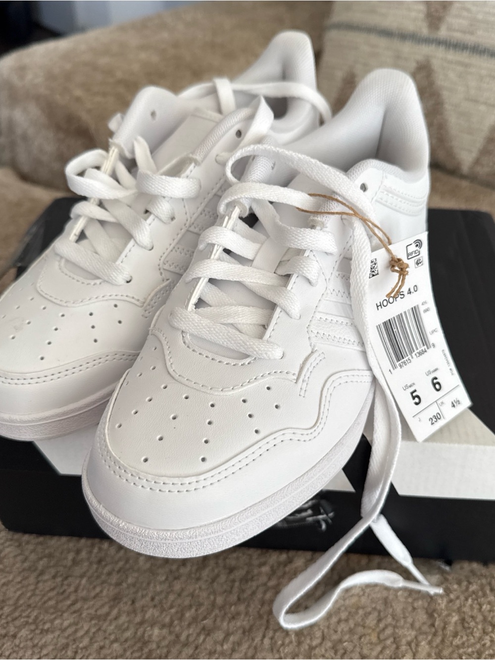 adidas White Hoops 4.0 Kids Low-Top Sneakers
